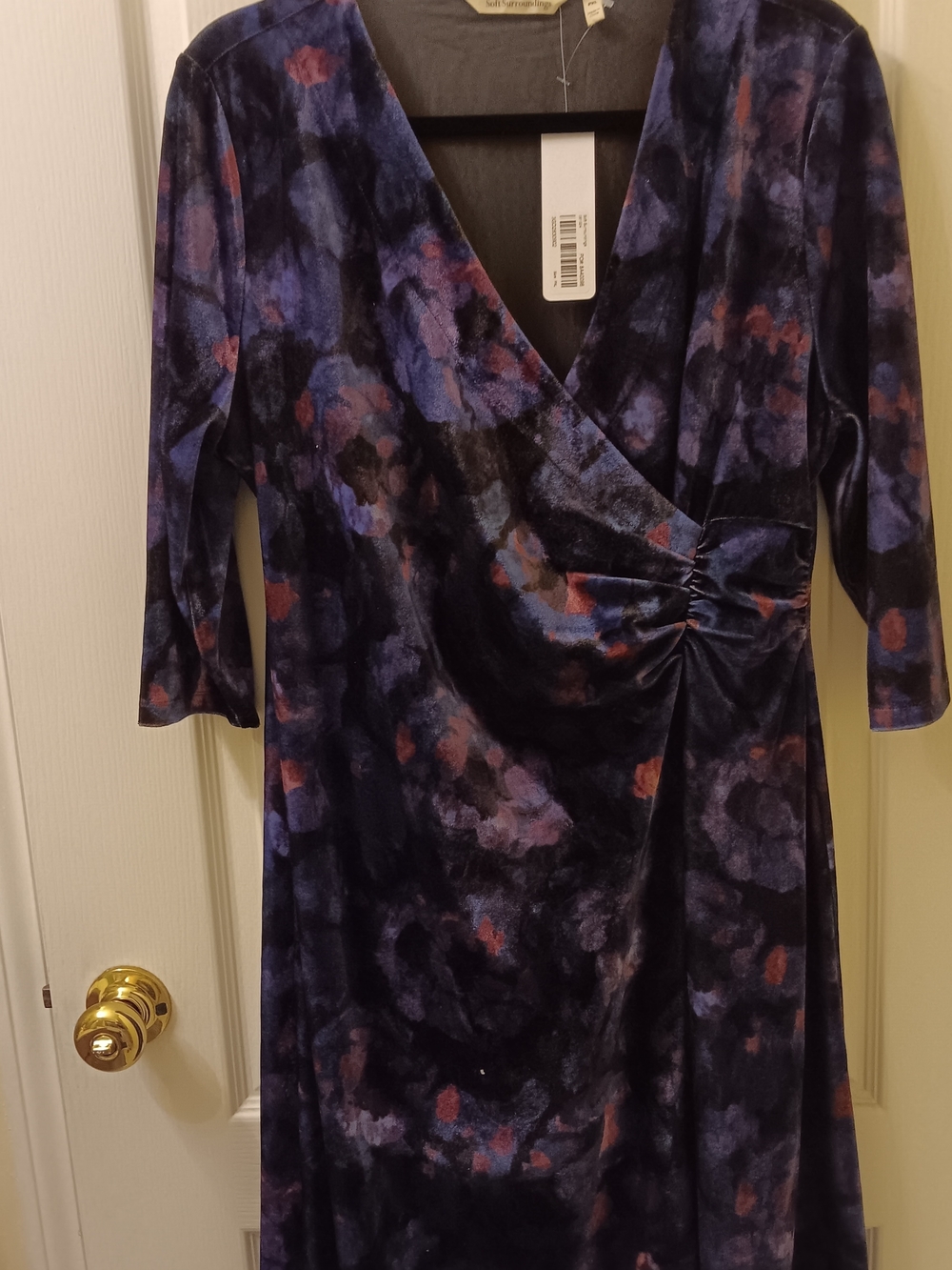 Soft Surroundings Velvet Floral Midi Dress in Navy, Purple, and Rust